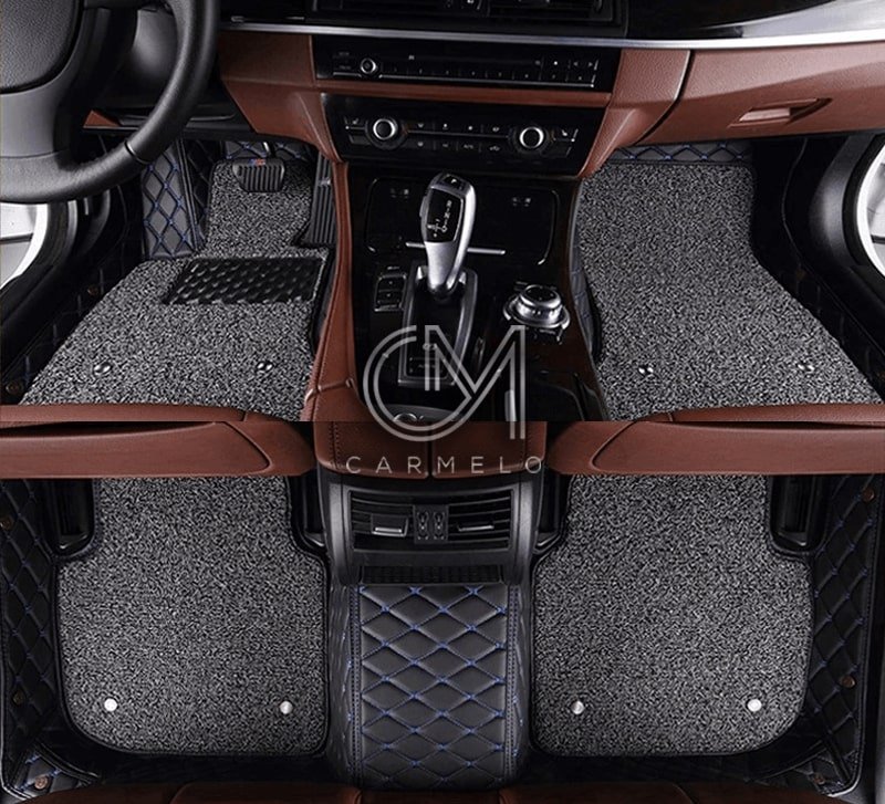 Grey and Black with Blue Deluxe Carpet Car Mats